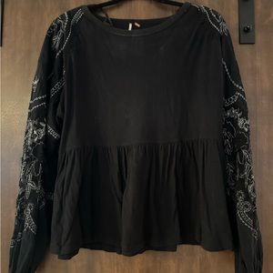 Free people black embroidered long sleeve